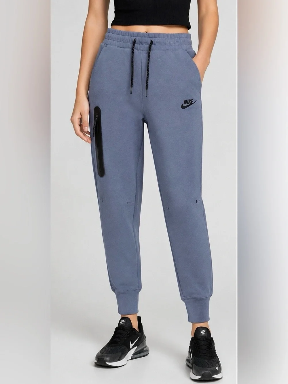 Nike Tech Fleece Joggers Women XS Slate Blue Black Zip Pocket